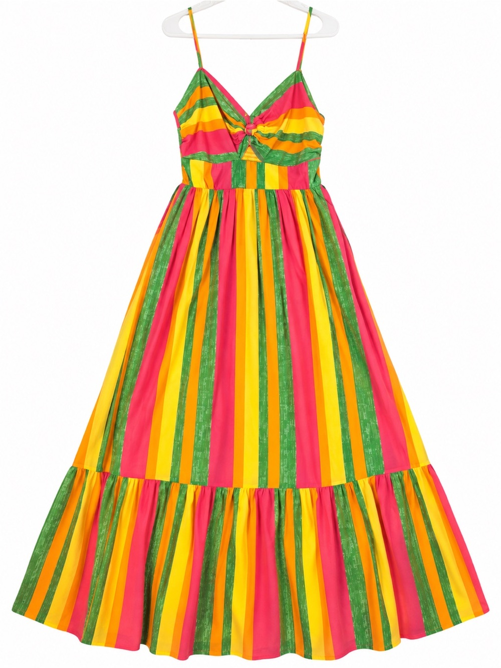 Flying Tomato Multicolor Striped Maxi Dress Size M Smocked Back Cutout Boho